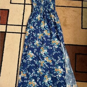 Blue Floral Maxi Slit Dress